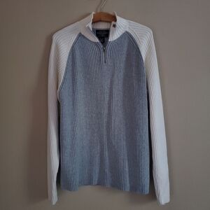 POLO RALPH LAUREN Gray/Biege Ribbed ¼ Zip Mock Neck Pullover Sweater Men's SZ XL